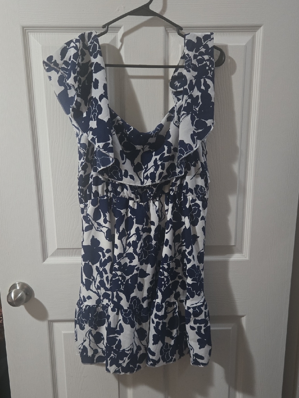 SHEIN Navy and White Floral Ruffle Mini Dress